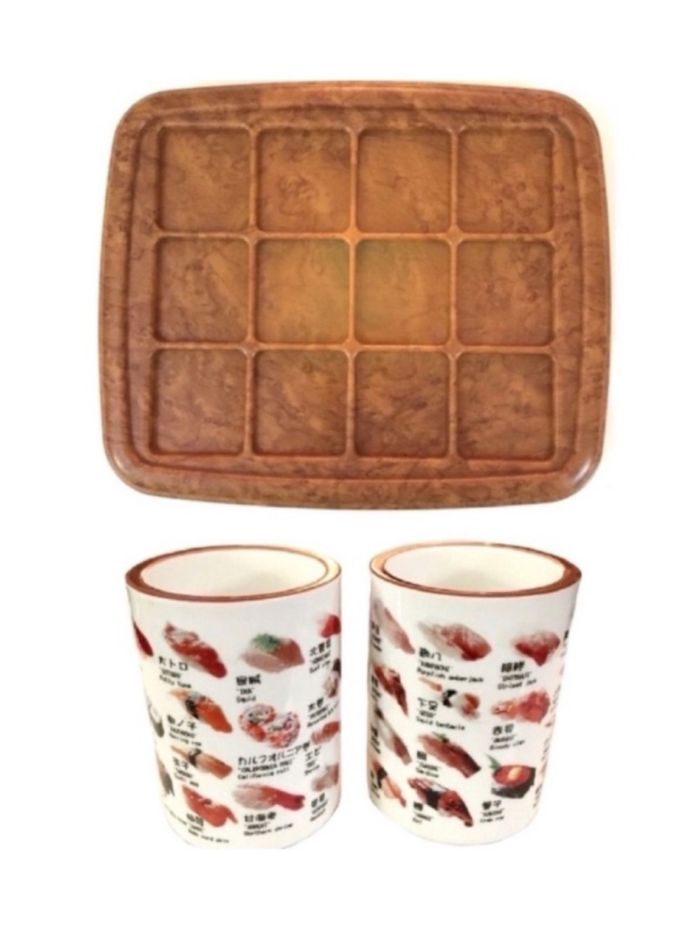 Sushi Menu Graphic Ceramic Mugs with Serving Board